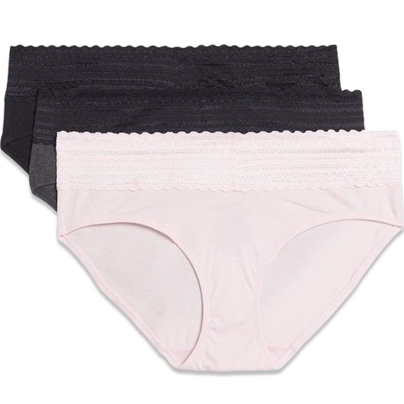 Warner's Blissful Benefits No Muffin 3Pk Hipster Panties in Gray/Black/Almond S - Picture 1 of 12